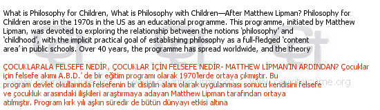 What is Philosophy for Children, What is Philosophy with Children—After Matthew Lipman? tercüme örneği
